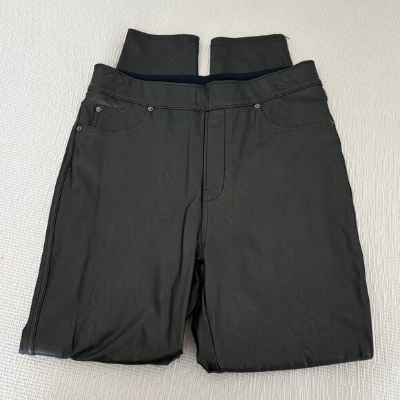 Spanx Faux Leather Pants Black Sz Medium Slim Fit ( FLAW) Office Vixen Shapewear - Picture 2 of 5